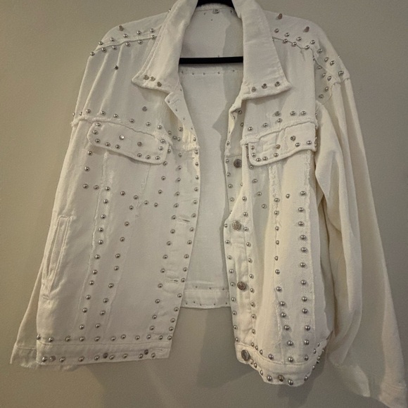 Jackets & Blazers - Studded White Denim Jacket